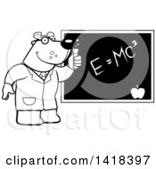 Poster, Art Print Of Black And White Lineart Professor Or Scientist Bear By A Chalkboard