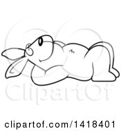 Cartoon Clipart Of A Black And White Lineart Relaxed Rabbit Resting On His Back And Stargazing Royalty Free Vector Illustration