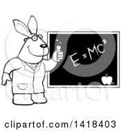 Poster, Art Print Of Black And White Lineart Professor Or Scientist Rabbit By A Chalkboard