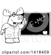 Poster, Art Print Of Black And White Lineart Professor Or Scientist Moose By A Chalkboard