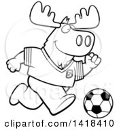 Poster, Art Print Of Black And White Lineart Sporty Moose Playing Soccer