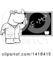 Poster, Art Print Of Black And White Lineart Professor Or Scientist Rhino By A Chalkboard