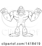 Poster, Art Print Of Mad Black And White Lineart Bigfoot Sasquatch