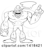 Poster, Art Print Of Black And White Lineart Bigfoot Sasquatch Talking And Holding Up A Finger