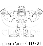 Poster, Art Print Of Mad Black And White Lineart Werewolf
