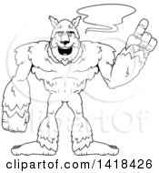 Poster, Art Print Of Black And White Lineart Werewolf Holding Up A Finger And Talking
