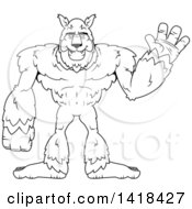 Poster, Art Print Of Black And White Lineart Werewolf Waving