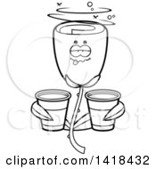 Poster, Art Print Of Black And White Lineart Drunk Red Rose Flower Holding Cups
