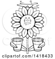 Poster, Art Print Of Black And White Lineart Drunk Sunflower Holding Cups