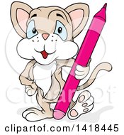 Poster, Art Print Of Cartoon Beige Cat Artist With A Colored Pencil Or Marker