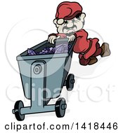 Poster, Art Print Of Cartoon Miner Gnome Pushing A Cart Full Of Amethyst Gems