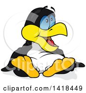 Clipart Of A Cartoon Silly Penguin Sitting And Leaning Back Royalty Free Vector Illustration