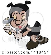 Clipart Of A Cartoon Worker Ant Holding A Hammer And Nail Royalty Free Vector Illustration by dero