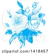 Clipart Of Sketched Blue Roses Royalty Free Vector Illustration by BestVector