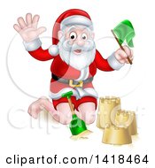Poster, Art Print Of Happy Christmas Santa Claus Making A Sand Castle