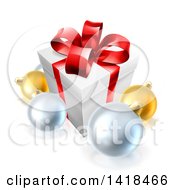 Poster, Art Print Of 3d Christmas Gift Box And Baubles