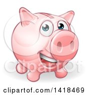 Poster, Art Print Of Happy Pink Piggy Bank Character Smiling
