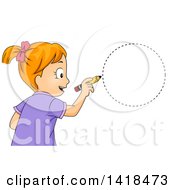 Poster, Art Print Of Red Haired Caucasian School Girl Drawing A Circle Shape