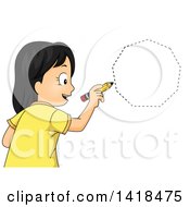 School Girl Drawing A Heptagon Or Nonagon Shape