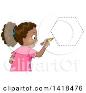 Blond Caucasian School Girl Drawing A Hexagon Shape