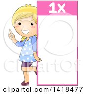 Poster, Art Print Of Blond Caucasian School Girl Beside A 1 Times Table