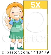 Poster, Art Print Of Red Haired Caucasian School Girl Beside A 5 Times Table
