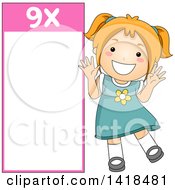 Red Haired Caucasian School Girl Beside A 9 Times Table