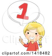 Poster, Art Print Of Blond Caucasian School Girl Counting And Saying Number 1