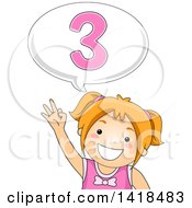 Red Haired Caucasian School Girl Counting And Saying Number 3