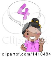 Poster, Art Print Of Happy African School Girl Counting And Saying Number 4