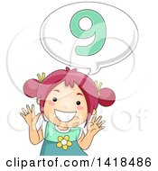 Poster, Art Print Of Red Haired Caucasian School Girl Counting And Saying Number 9