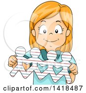 Clipart Of A Happy Red Haired Caucasian Girl Holding Paper People Royalty Free Vector Illustration