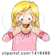 Clipart Of A Blond Caucasian Girl Shouting And Framing Her Mouth Royalty Free Vector Illustration by BNP Design Studio