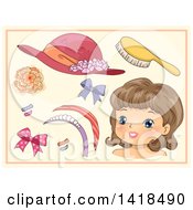 Clipart Of A Sketched Retro Paper Doll Girl And Accessories Royalty Free Vector Illustration
