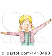 Happy Blond Caucasian School Girl Showing An Obtuse Angle