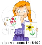 Poster, Art Print Of Creative Red Haired Caucasian Girl Showing Artwork From Scrap Materials