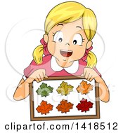 Poster, Art Print Of Blond Caucasian Girl Holding A Collection Of Framed Leaves