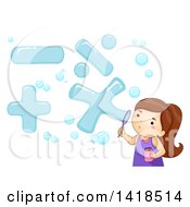 Poster, Art Print Of Brunette Caucasian Girl Blowing Math Symbol Bubbles