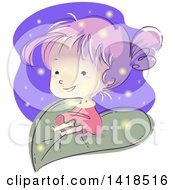 Poster, Art Print Of Sketched Girl On A Giant Leaf With Fireflies