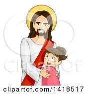 Brunette Caucasian Girl Hugging Jesus