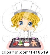 Poster, Art Print Of Blond Caucasian Chef Girl Holding A Tray With Christmas Cookies