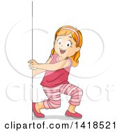 Clipart Of A Red Haired Caucasian Girl Pulling A Board Royalty Free Vector Illustration
