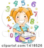 Poster, Art Print Of Smart Red Haired Caucasian School Girl Solving Math Problems