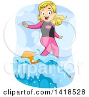 Poster, Art Print Of Blond Caucasian Girl Surfing