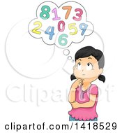 Poster, Art Print Of School Girl Thinking About Numbers