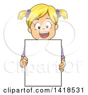 Poster, Art Print Of Happy Blond Caucasian Girl Holding A Blank Sign