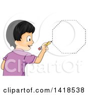 Happy Asian School Boy Drawing An Octagon Shape
