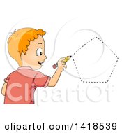 Red Haired Caucasian School Boy Drawing A Pentagon Shape