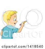 Blond Caucasian School Boy Drawing A Decagon Shape