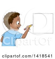Happy African School Boy Drawing A Square Shape